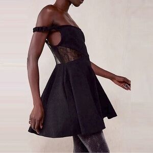 Free People sz XS black Brooklyn Lace cut out sleeveless scoop neck mini dress